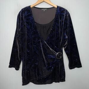 Black Velvet Blue Sparkle Layered Wrap Top Size XL Dark Romantic Whimsigoth